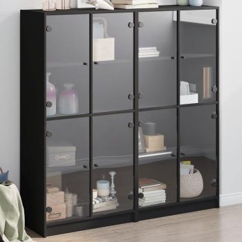 Estantería con puertas de madera de ingeniería negra 136x37x142 cm