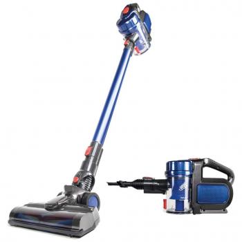 SAMBA Aspirador Vertical y de Mano Sin Cable Aspira Pro. Aspirador Escoba con Cepillo Motorizado Flexible 180º, Luz LED, 2 Niveles Potencia, Boquilla Combinada, Soporte de Pared, 150W, Plástico, Azul