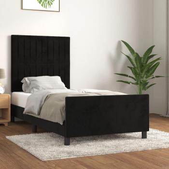 Cama con cabecero de terciopelo negro 90x200 cm
