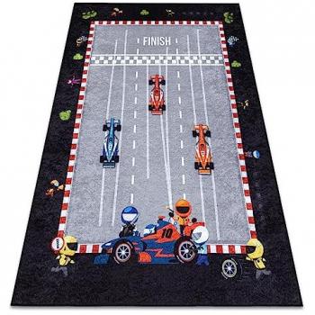 Alfombra Lavable Antideslizante para Niños Carrera Fórmula 1 - Gris 140x190 cm
