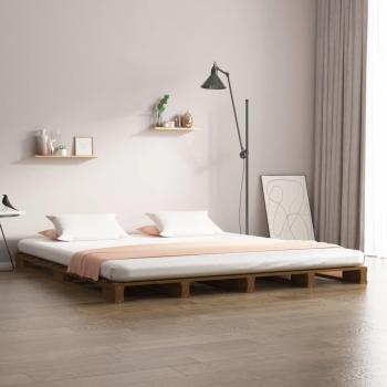 Cama de Paleta pequeña doble de madera maciza ámbar 120x190 cm