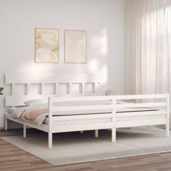 Cabecero de cama matrimonio Super King Size de madera maciza blanca Vidaxl