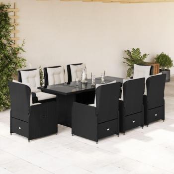 9-Piece Black Poly Rattan Garden Dining Set with Cushions