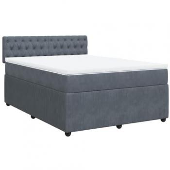Cama box spring con colchón de terciopelo gris oscuro 160x200 cm