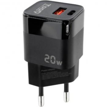 TooQ TQWC-QCPD20 Cargador de Pared USB-C/PD + USB-A/QC 3.0 20W Negro