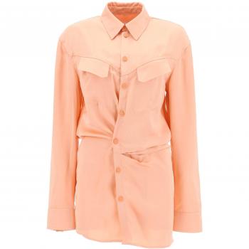 Off-White Women's Satin Mini Shirt Dress in Pink | Size 40 | OWDG001S23FAB001