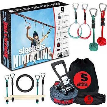 Slackers Ninja Line Starter Set 2021 - 11 Meter Obstacle Course with 7 Accessories, Versatile for Slacklining