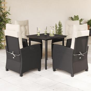 5-Piece Black Poly Rattan Garden Dining Set with Cushions