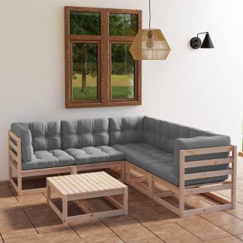 6-Piece Solid Pine Wood Garden Lounge Set with Cushions
