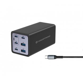 Cargador Universal Conceptronic OZUL06BE 200W Negro con Carga Rápida y Cable USB Tipo C para Dispositivos Móviles