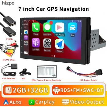 Hizpo 2GB+32GB Carplay Auto 7inch 1 Din Android Universal Car Radio Multimedia Video Player Stereo 1Din Autoradio Head Unit Stereo Navigation GPS WiFi