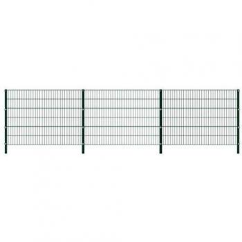 vidaXL Panel de Valla con Postes de Hierro Accesorios de Jardín Ocultación Privacidad Diseño Simple Funcional Resistente Intemperie Verde 5.1x1.2m