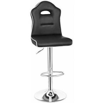 Songmics Taburetes de Bar con Respaldo regulable en altura y giratorio cromado de cuero sintético Negro LJB63B