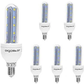 Aigostar 182373 - pack de 5 Bombilla LED T3 2U, de 6 W, casquillo gordo E14 y luz blanca 6400K.