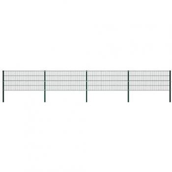 vidaXL Panel de Valla con Postes Hierro Verde 6.8x0.8m Cercado Vallado Jardín Patio Terraza Campo Diseño Práctico Útil Resistente Intemperie Corrosión