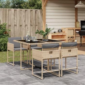Set de comedor de jardín 5 piezas con cojines beige de Polyrattan