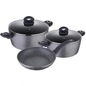 Bergner Orion | Batería de Cocina de 5 Piezas | Incluye 2 Cacerolas con Tapa y 1 Sartén | Fabricada en Aluminio Forjado con Asas Ergonómicas | Menaje de Cocina | Compatibles con Todo Tipo de Cocinas