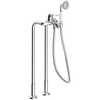 Monomando bañera-ducha Tres-Clasic, tomas de agua a suelo, ducha de mano anticalcárea, flexo doble engatillado, maneta, 31,5 x 22 x 83,9 centímetros, color cromo