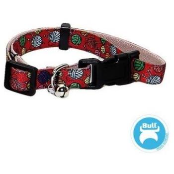 Bull Collar Elástico para Gatos con Diseño de Ovillos, Ajustable 30-45 cm - Rojo