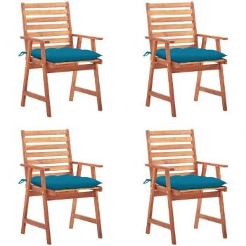 Sillas de comedor al aire libre con almohadas 4 piezas Acacia sólido