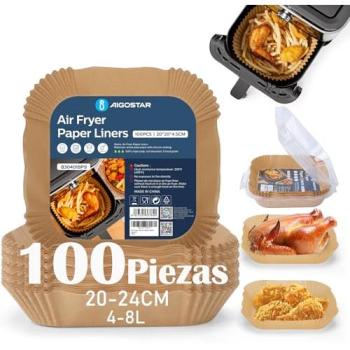 Pack 100 Unidades de Forros de Papel Antiadherente Revestidos en Silicona para Freidoras de Aire Aigostar