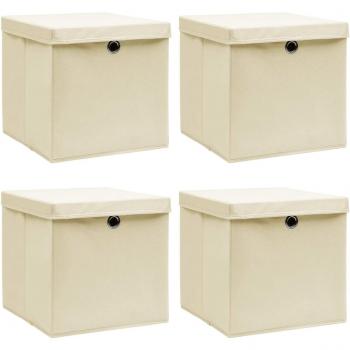 vidaXL Storage Boxes with Lid 4 pcs Cream 32x32x32 cm Fabric