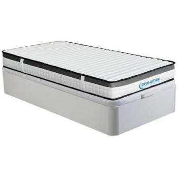 Conjunto 90 x 190 cm somier canapé blanco + colchón de espuma viscoelástica de 19 cm ORTHOMEMORY DREAMEA