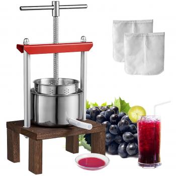 Mophorn VEVOR Fruit Wine Press, 0.53 Gallon/2L, 2 Stainless Steel Barrels, Manual Juice Maker with T-Handle and Stable Base