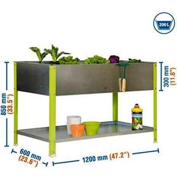 SimonRack G07100220212602 - Huerto urbano, 200 l, 850 x 1200 x 600 mm, color verde/galvanizado