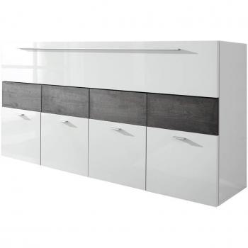 Aparador Moderno Cube Wengué y Blanco con 4 Puertas de Melamina 161x43x85 cm