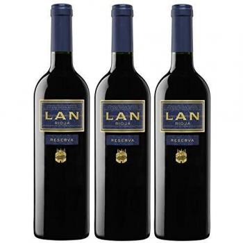 Vino Tinto Reserva LAN, Pack de 3 Botellas (750 ml cada una) - Origen D.O.Ca.Rioja, Año 2016