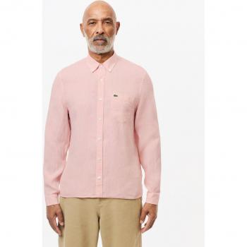 Lacoste Men's Pink 3XL Casual Linen Long Sleeve Shirt