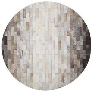 Alfombra de piel genuina marrón redonda 140x140cm estilo rústico patchwork