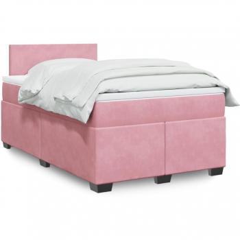 Cama box spring con colchón de muelles en terciopelo rosa 120x200 cm