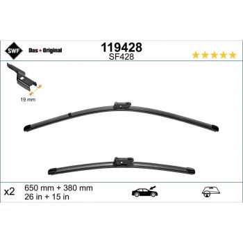 Limpiaparabrisas SWF 119428 con diseño aerodinámico, tecnología de goma premium para un barrido silencioso y eficiente, adaptador universal para fácil instalación y resistencia a la intemperie