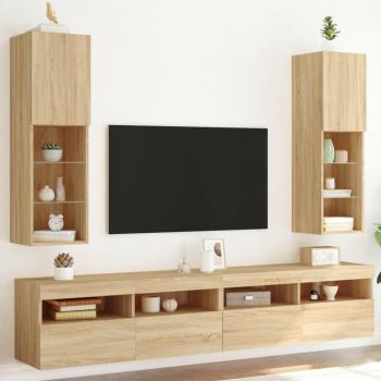 Mueble de TV con luces LED 2 uds 30,5x30x102 cm roble Sonoma marrón