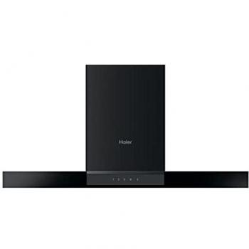 Haier I-Clean Series 4 HATS9DCS56B- Campana extractora 90cm, Potencia 746 m3/h, Motor 250W,4 Velocidades, Silenciosa 48 db, Filtros carbono y Antigrasa, Luz LED, Clase A+, Cristal Negro