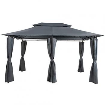 Pabellón de jardín 300 x 400 cm gris oscuro con marco de acero negro y cortinas Colos