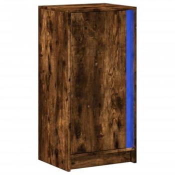 Aparador con LED de madera ingeniería en roble ahumado, dimensiones 42,5x34x85 cm, mueble de almacenaje y bufé