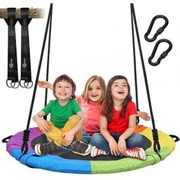 Vanku Columpio Jardín - Columpio Nido Niños Adultos Carga 300KG, Textliene Desgaste Columpio Infántil Redonda Grande Diámetro 101.6cm, Columpio Exterior al Aire Libre - Multicolor
