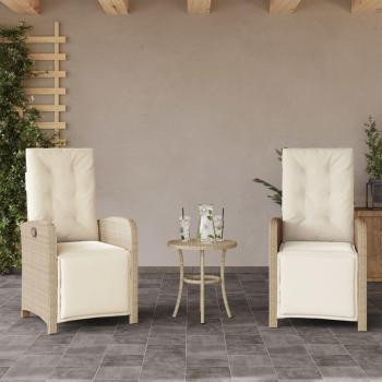 Sillas de jardín reclinadas 2 PC con reposapiés Polyrattan, color beige, fabricadas en ratán PE, diseño ergonómico y reclinable