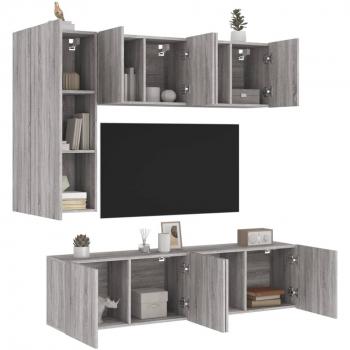 Muebles de TV de pared 5 piezas gris Sonoma madera multicapa