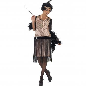 Disfraz de Charleston para Mujer con Flecos Negro y Rosa - Talla S