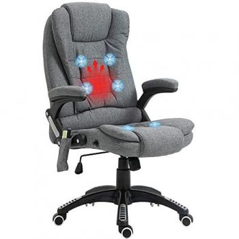 Vinsetto Silla de Masaje Reclinable con 6 Puntos de Masaje, Función de Calefacción, Altura Ajustable, Ruedas para Estudio, Dimensiones 68x72x110-120 cm