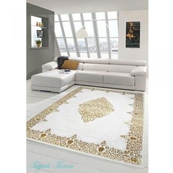 Alfombra diseñador Alfombra moderna de lana Alfombra Heather alfombra alfombra de la sala del ornamento Crema Beige Oro Größe 120x170 cm