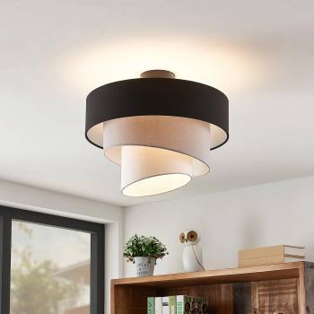 Lámpara de techo Lindby Coria, moderna, negra y gris, hecha de metal y textil, para salón y comedor, con 1 bombilla E27