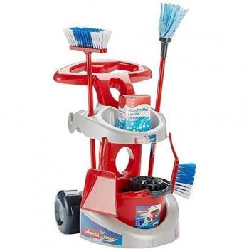 Theo Klein-6721 Vileda carrito de limpieza con accesorios, juguete, Multicolor