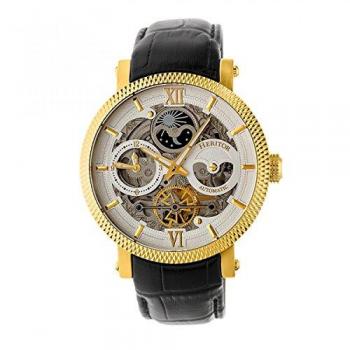 Heritor Automatic Aries Skeleton Leather Band Watch - Black/Gold