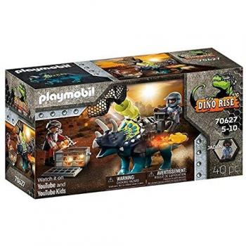 Playmobil 70627 Triceratops Battle for The Legendary Stones Dino Rise Playset, The Perfect Dinosaur Toy for Ages 5-10, Equipped with A Working Safety Net Cannon and Removable Armour