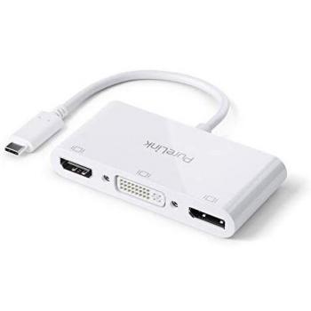 Adaptador USB-C a Multiport PureLink IS250 - DVI FullHD, DP 4K60Hz, HDMI 4K30Hz, Blanco, 0.10 m